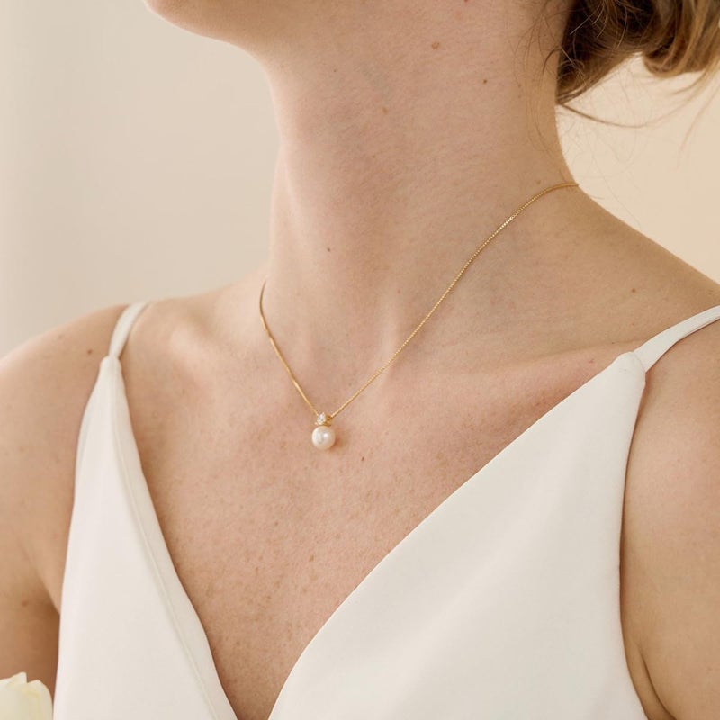 PRTGL Store Pearl Necklace: 14K Gold-Plated/White Gold-plated Pearl Necklace for Women 16.5” + 2” - Image 3